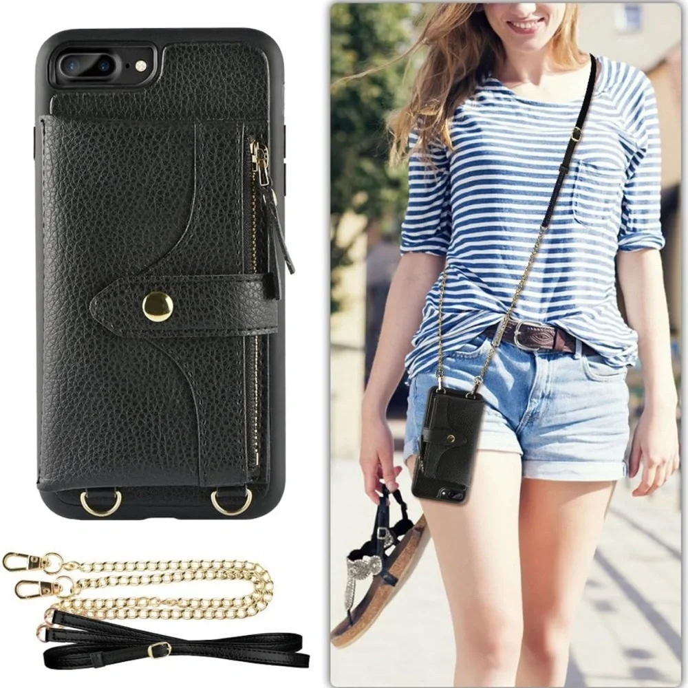 iPhone 7 Plus/8 Plus Crossbody and Wristlet PU Leather Case Wallet